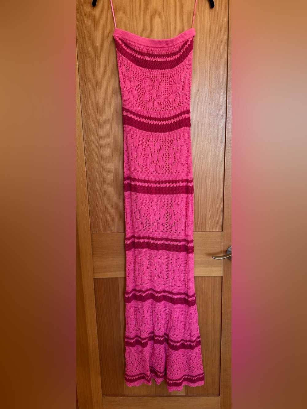 l*space Rosalia Pink Cotton Strapless Crochet Dress, size small